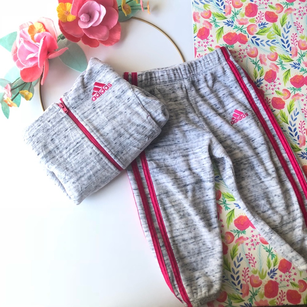 Girls Adidas velour heathered grey track suit